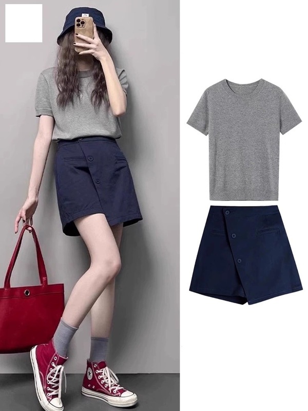夏服、年齢軽減、大きいサイズの太ったmmの肉をカバーする半袖トップス+痩身パンツ、女性用ワイドレッグショーツ2点セット|undefined