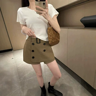 韩版爆款时尚双排扣毛呢短裤秋冬新款女装设计感小众百搭款休闲裤