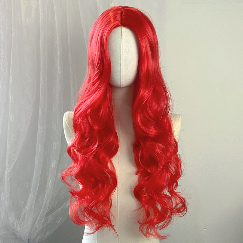 外国貿易スポットゴールドロングカーリーヘアウィッグ、クロスボーダー欧米女性用ミディアム分け目ビッグウェーブ化学繊維ヘッドギア、メーカー卸売|undefined