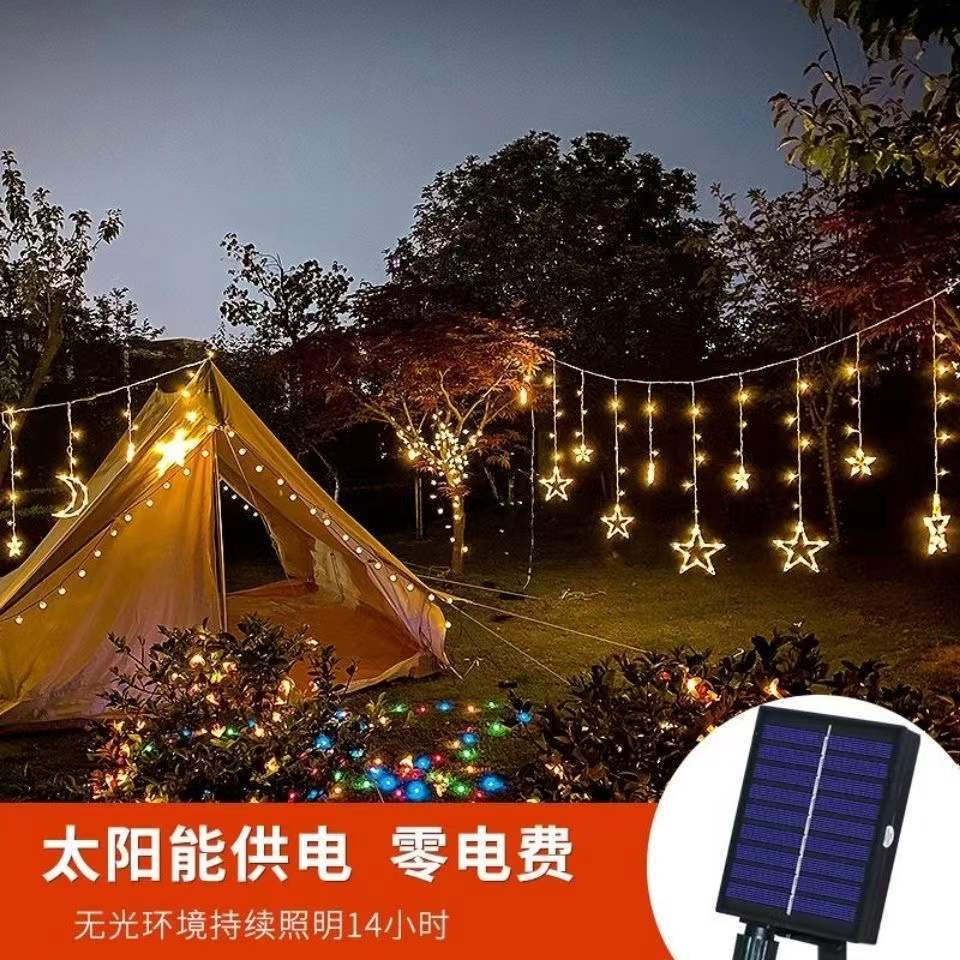 Estrella solar y luz de la luna luz del jardín balcón decoración del jardín luz colorida terraza pequeña yarda atmósfera Cadena de luz