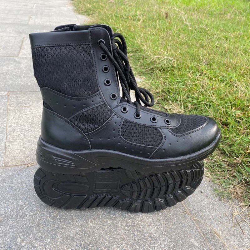 Nuevas botas de combate de malla marrón de verano transpirables ultraligeras para hombres con cremallera resistente al desgaste de alta altura contra pinchazo en el desierto