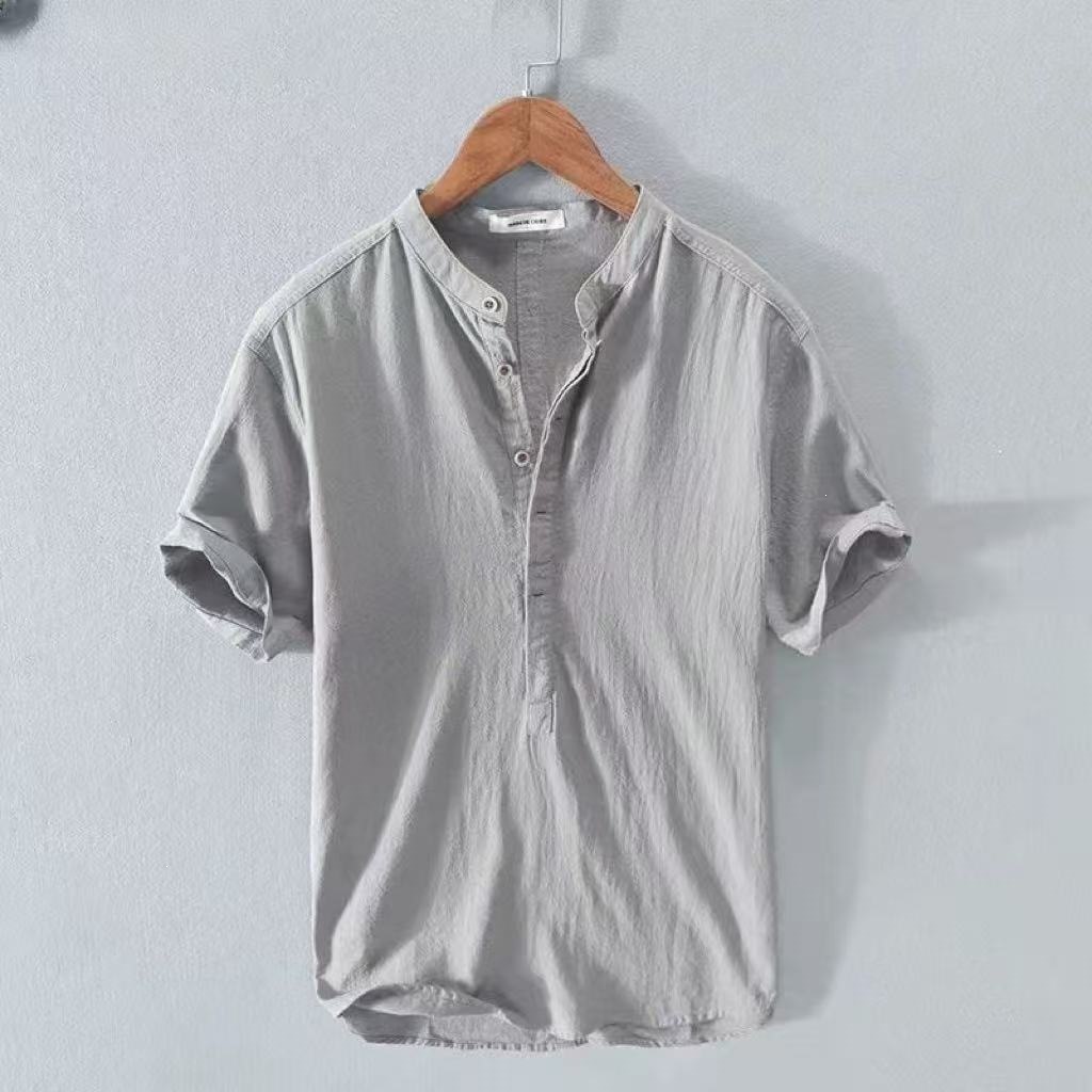 Camicia casual uomo in cotone e lino a maniche corte_voghion.com
