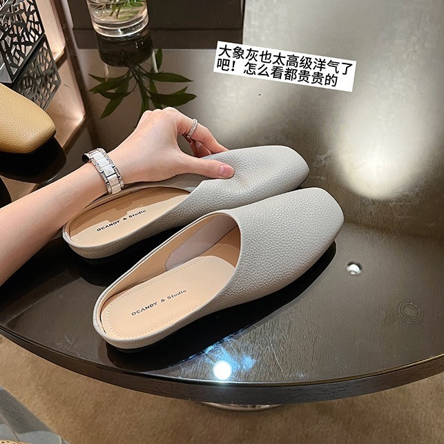 透气羊皮~休闲吸汗真皮穆勒半拖鞋女2025秋季包头一脚蹬浅口单鞋|undefined