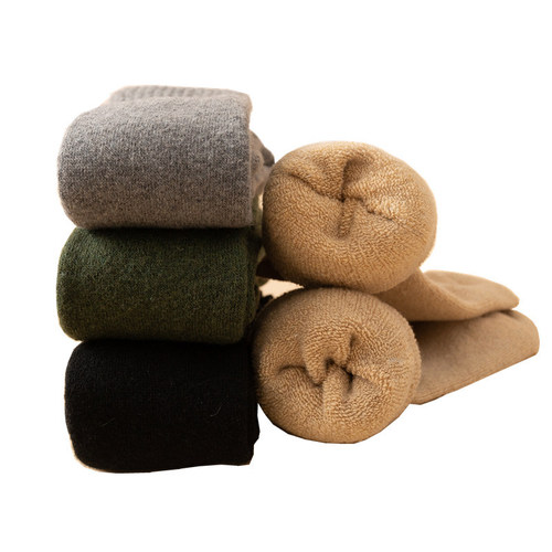 Autumn and winter velvet thickened wool calf socks for men, warm high socks for middle-aged and elderly women, long socks