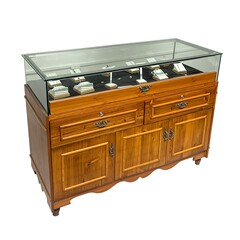 無垢材ジュエリーディスプレイケース ガラスショーケース ジュエリー翡翠展示ケース 蜜蝋玉器カウンター レトロスタイル