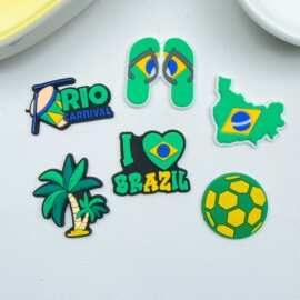 卡通新品巴西足球系列 DIY手机壳洞洞鞋收纳盒冰箱贴 PVC软胶配饰