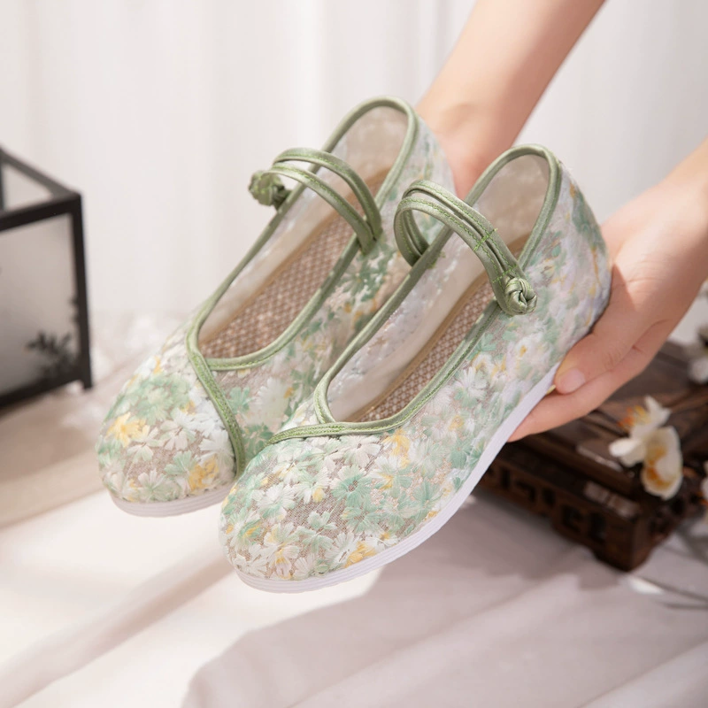 Yuyou mesh 2025 spring new style retro temperament old Beijing cloth shoes national style cheongsam shoes mesh embroidered shoes
