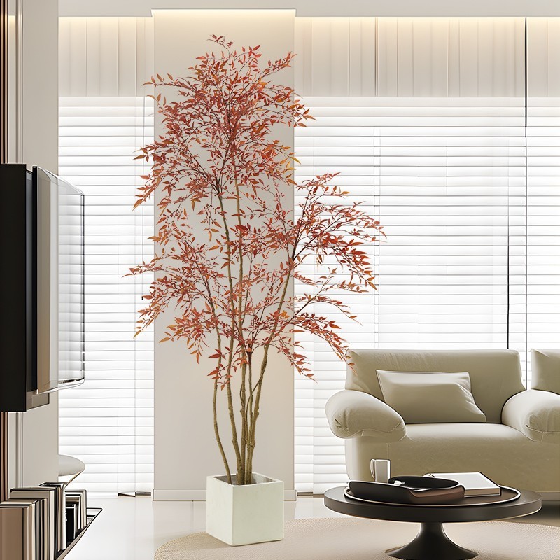 Nantian Bamboo 模擬緑植物赤ハイエンドライト高級屋内リビングルーム大型鉢植え床置き装飾品バイオニック偽植物|undefined