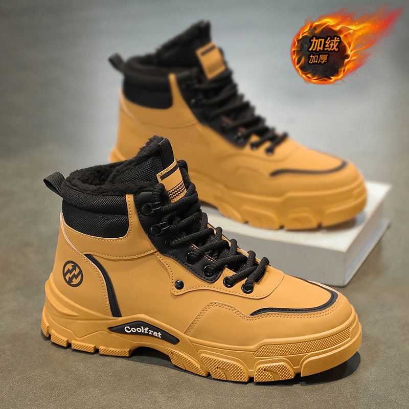 Winter-Lined Martin Boots For Men In British-Inspired High-Top Workwear Style, Featuring Thick-Woven Cotton Insulation F_vogvips.com