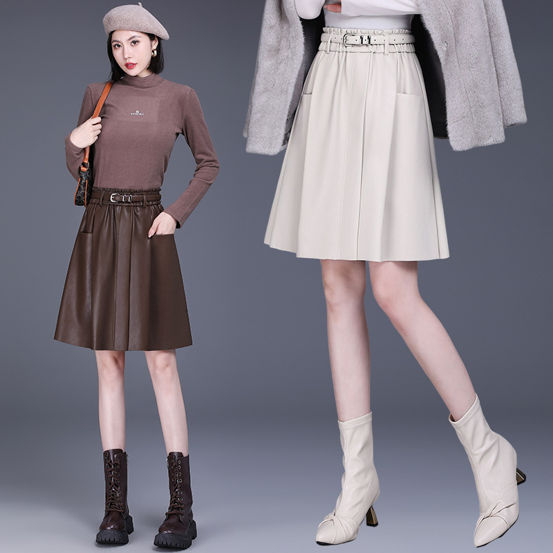 海宁真皮半身裙2025年秋冬品牌韩版时尚短款显瘦羊皮皮裙批发高腰