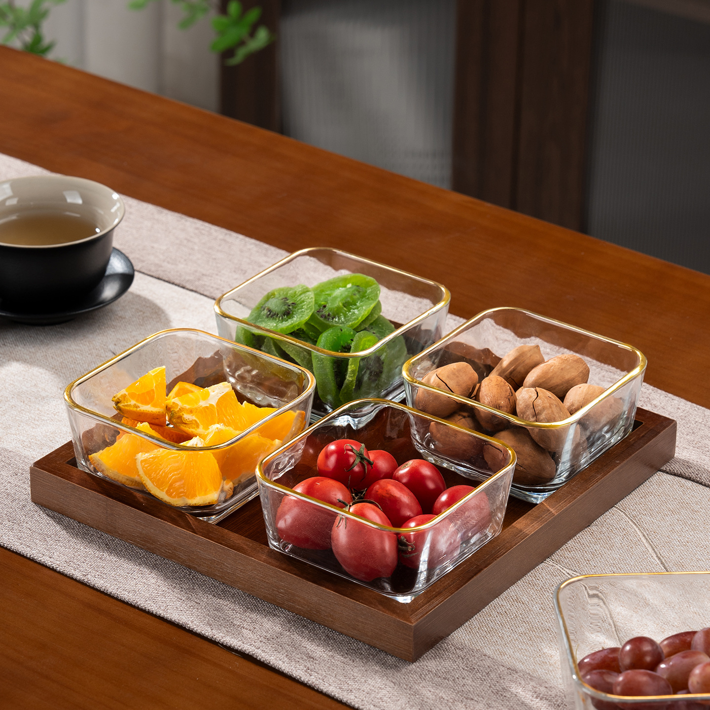 bandeja de madera china bandeja de frutas secas bandeja de refrigerio de la tarde de alta calidad bandeja de frutas bandeja de frutas bandeja de madera de alto valor bandeja de refrigerio image 3