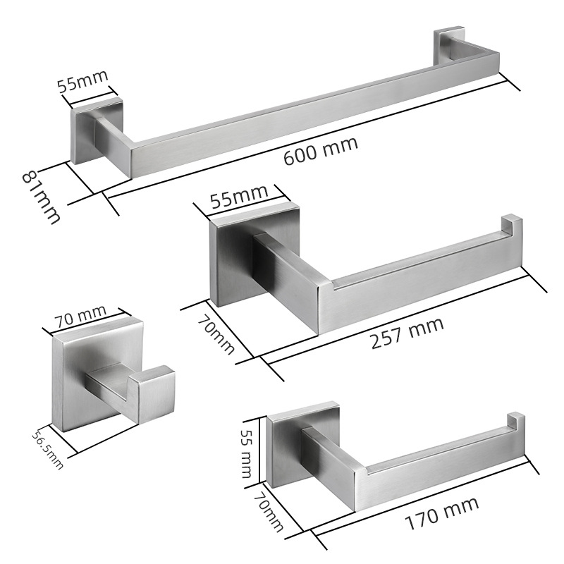 欧式304不锈钢毛巾杆 浴室打孔毛巾架卫生间厕所壁挂毛巾挂件套装