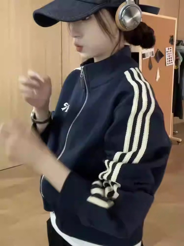 藏青色短款棒球服外套女秋季2025新款小个子休闲夹克开衫上衣|undefined