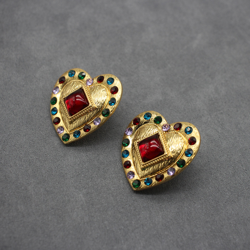 Women'S Gender Fashion Heart Shape Alloy Plating Inlay Rhinestones Women's Ear Studs 1 Pair