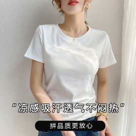 高品质2026白色修身显瘦正肩纯棉短袖女t恤圆领内搭打底衫上衣夏