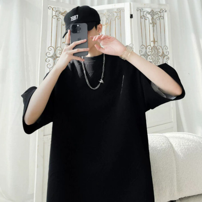 Summer American Style Heavy Textured Jacquard Short-sleeved T-shirt Daily Simple Teenager Loose Solid Color Half-sleeved T-shirt