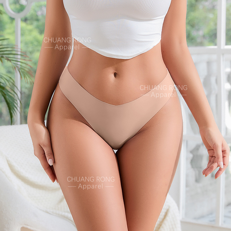 Ropa interior tipo tanga de estilo europeo y americano para mujer, sin costuras, sexy, de seda helada, bragas invisibles de cintura baja para deporte, yoga y fitness.