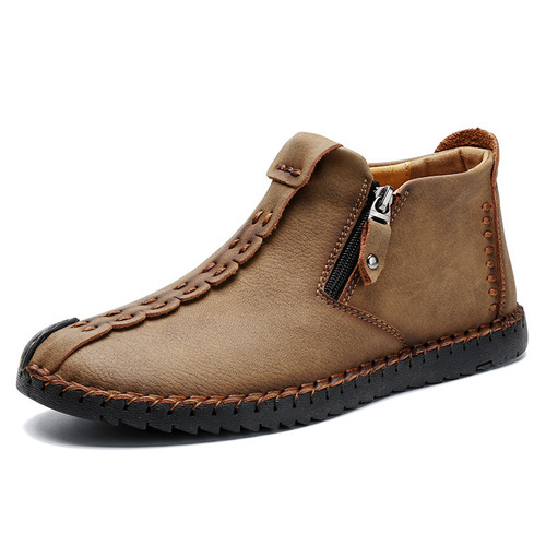 Bestselling Men's Martin Boots Autumn/Winter New Wide Size Zipper Men's Boots Outdoor Casual Hand-sewn Work Boots