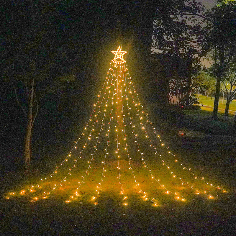 Led五角星滝灯クリスマス掛樹灯流水灯屋外装飾灯庭リモコン太陽灯|undefined