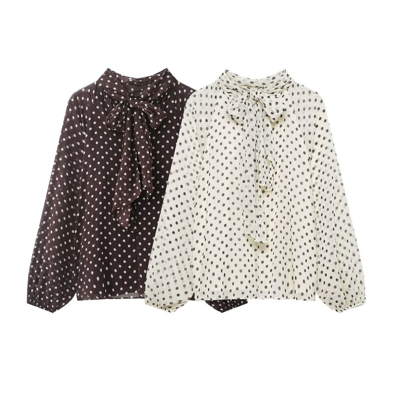 European and American Cross-Border Women's Clothing Wholesale Women's Polka Dot Printed Long-Sleeved Shirts