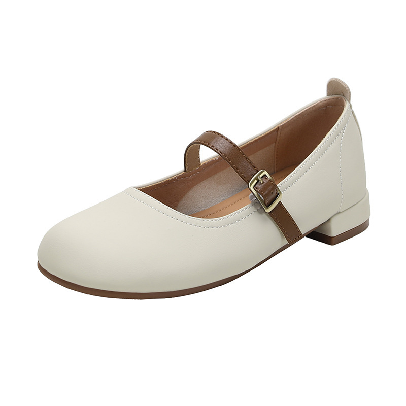 Genuine French For Women, Summer Shallow Soft Leather Flat Cross-Strap Mary Jane Shoes, Brown College Style Single Shoes_vogvips.com