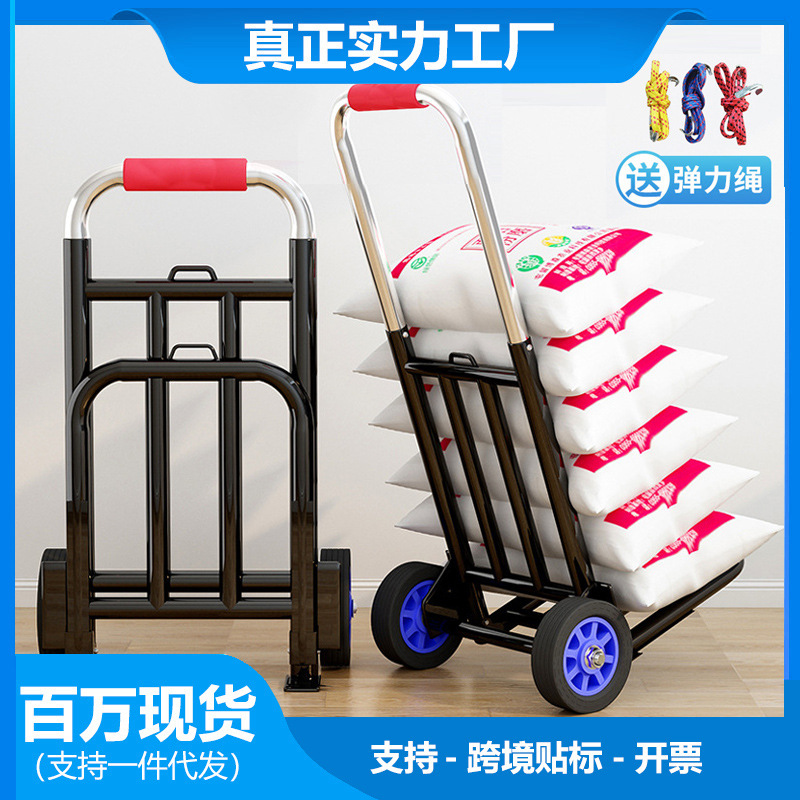 Cross-border Trolley Folding Portable Luggage Trolley Shopping Vegetables and Cargo Loans Wang Small Trolley Trolley Household