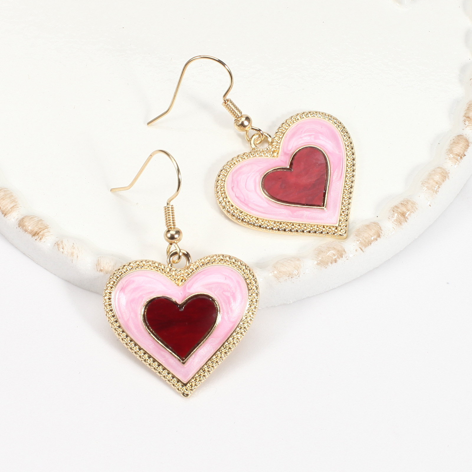 18g Weight Copper Ear Needle Material Rhinestones, Pearl Inlay Material Drop Earrings Classification 1 Pair Quantity Holiday, Daily Occasion Alloy Material Heart Shape Pattern Women's Gender Enamel, Inlay Design IG Style, Sweet Style 1 Pair IG Style Sweet Heart Shape Enamel Inlay Alloy Rhinestones Pearl Drop Earrings 6