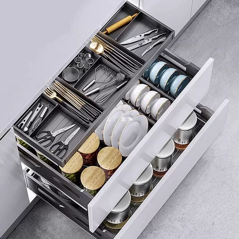 XytKitchentime выдвижной шкаф для стола, двойной плоский корзинный держатель, трехъярусная выдвижная корзина, из алюминиевого сплава посуда, пять открытий, европейский стиль