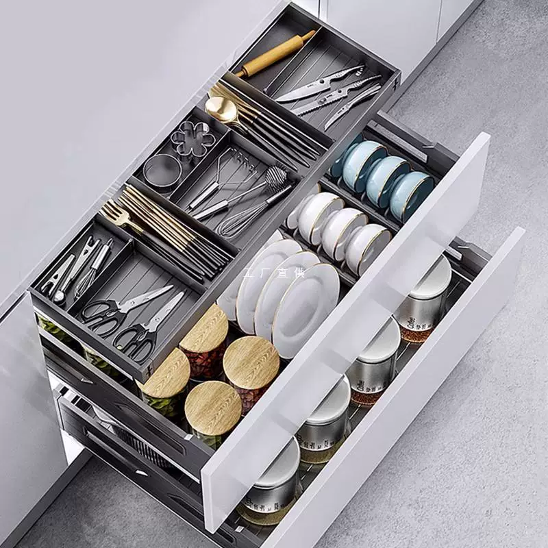 XytKitchentime выдвижной шкаф для стола, двойной плоский корзинный держатель, трехъярусная выдвижная корзина, из алюминиевого сплава посуда, пять открытий, европейский стиль