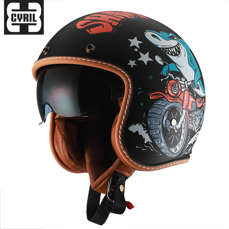 CYRIL casco retro Siro mujer tres cuartos hombre crucero americano verano motocicleta motocicleta medio casco 206