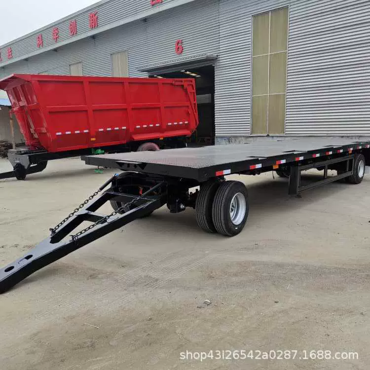 10吨转盘转运平板全挂车 厂区倒短直板拖车 操作简单