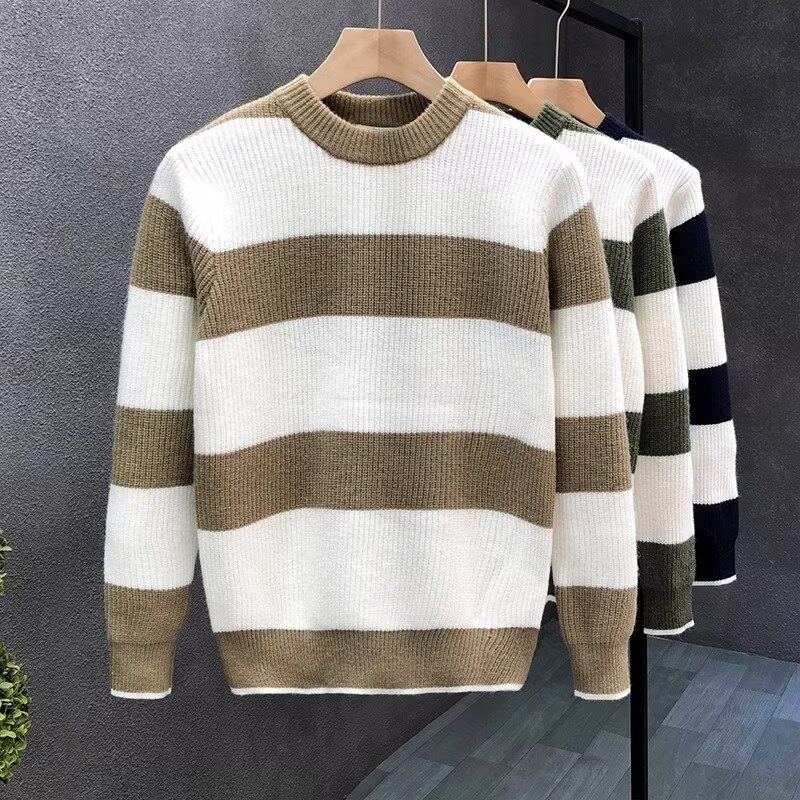 "Men's Loose Fit Wool-Blend Knit Sweater - Winter Crewneck Pullover, Warm & Soft Long Sleeve Top (Blue/Khaki/Green)"_voghion.com