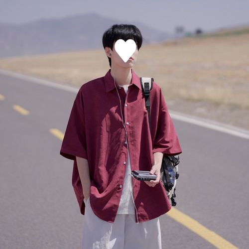 Vintage American-style single-breasted short-sleeve shirt for men and women, summer minimalist street design, loose BF couple casual shirt