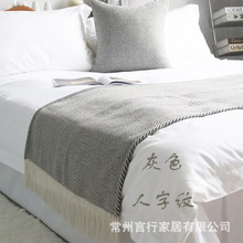 轻奢人字纹床搭巾床尾巾咖灰沙发盖毯样板房床尾毯搭毯床旗抱枕