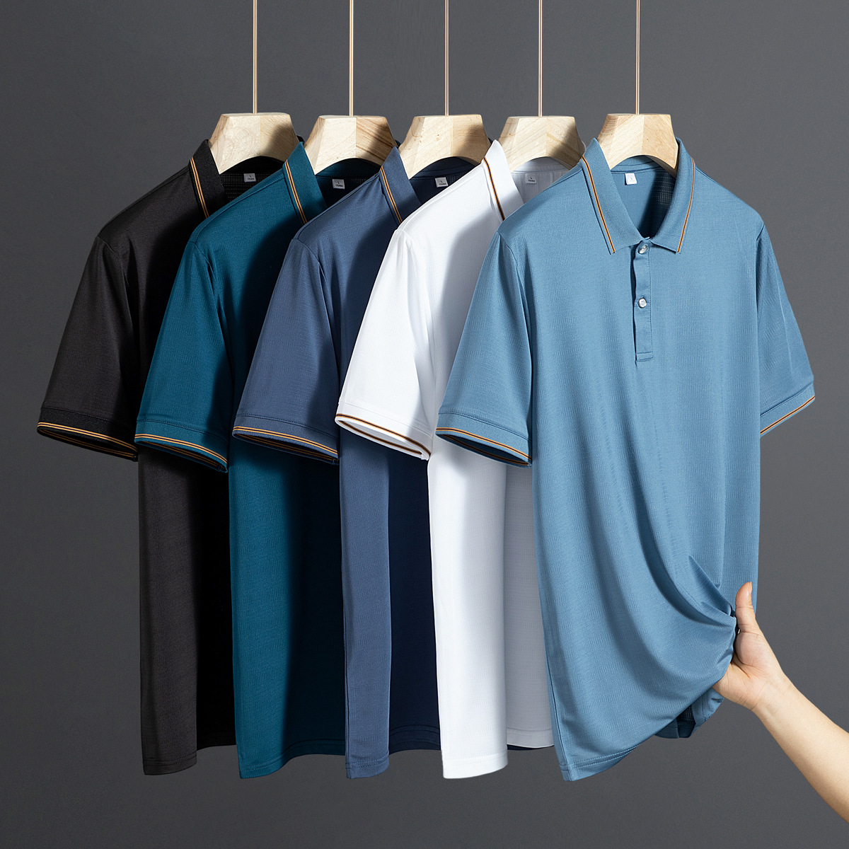 Papa de verano camiseta de manga corta para hombre con solapa suelta de mediana edad chaqueta fría de hielo seco rápido camiseta polo para hombre image 1