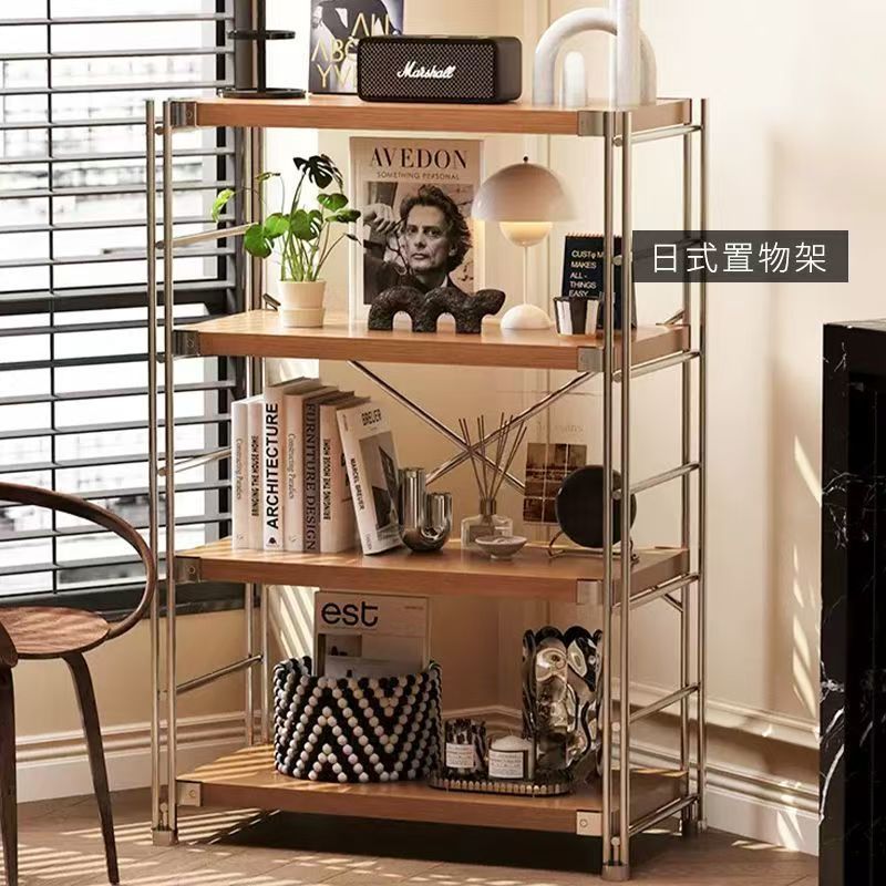 日式置物架落地货架多层客厅阳台书架简约储物高颜值无印风收纳架