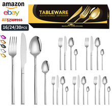 跨境不锈钢餐具骑士 创意刀叉勺24件套酒店牛排刀西餐具套装6人份