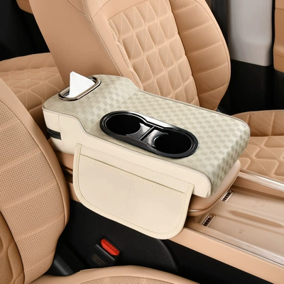 Armrest box pad — New Central Car Armrest Box - high-and-low-water-cup-models-embossed-models-ivory-white