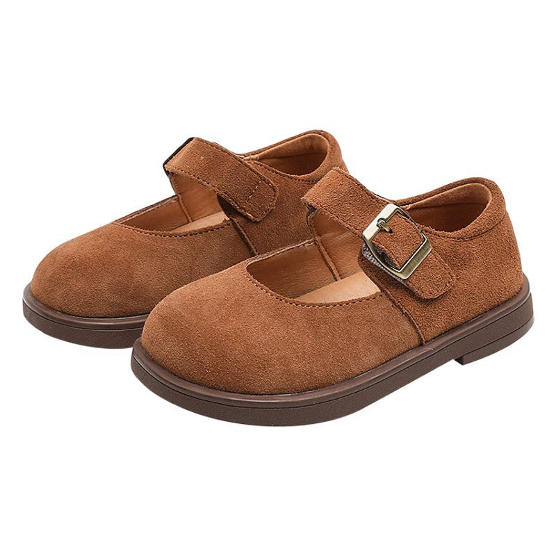 Детская замшевая кожаная обувь из натуральной кожи в британском стиле 2023 Осенняя новая детская обувь для мальчиков и девочек с мягкой подошвой Boken Shoes