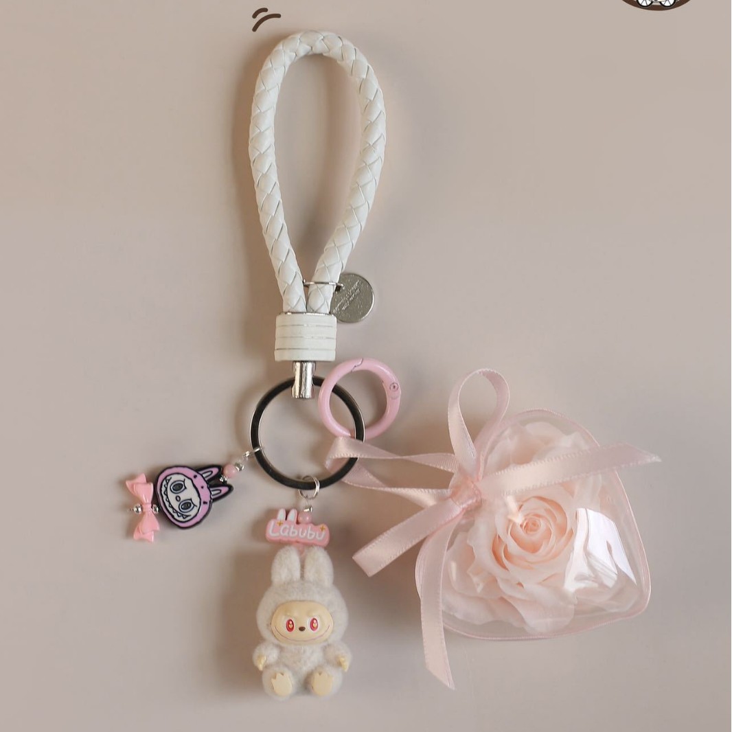 핑크 스마일 천 열쇠고리