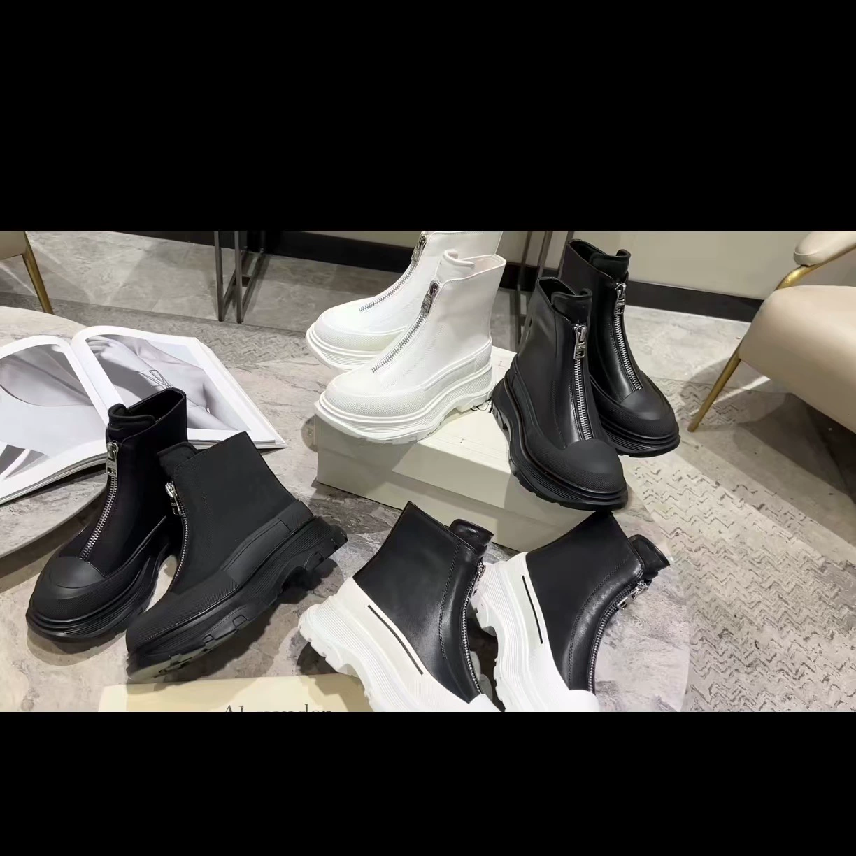 Высокая версия Tread Slick Маккуин толстые сапоги на молнии для мужчин и женщин