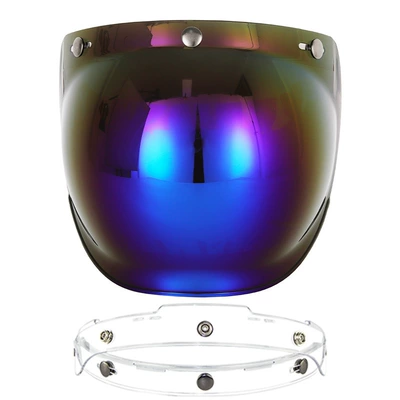 Motorcycle Safety Supplies: Helmet Half Helmet Lens Three-Button - electroplated-blue-with-transparent-bracket