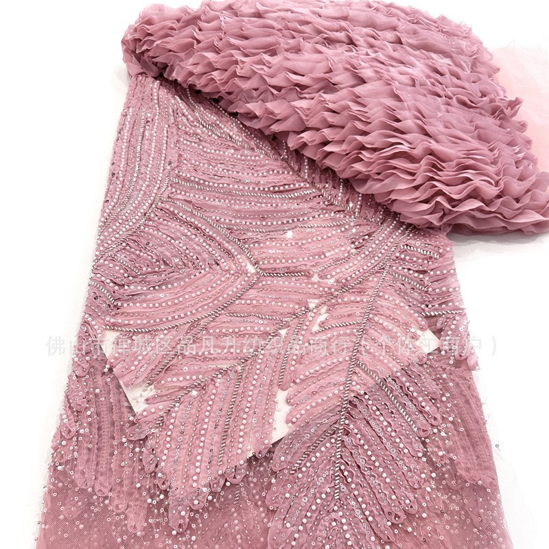 Nuevo fabricante de ondas en stock telas bordadas de alta fijación vestido de boda vestido de tela de moda image 1
