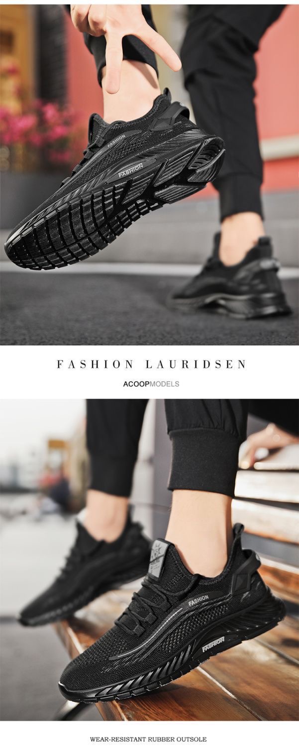 Chaussures de course respirantes Flyweave pour hommes, été, semelle souple, chaussures décontractées en maille, blanches et noires, à lacets, polyvalentes, pour jeunes_voghion.com