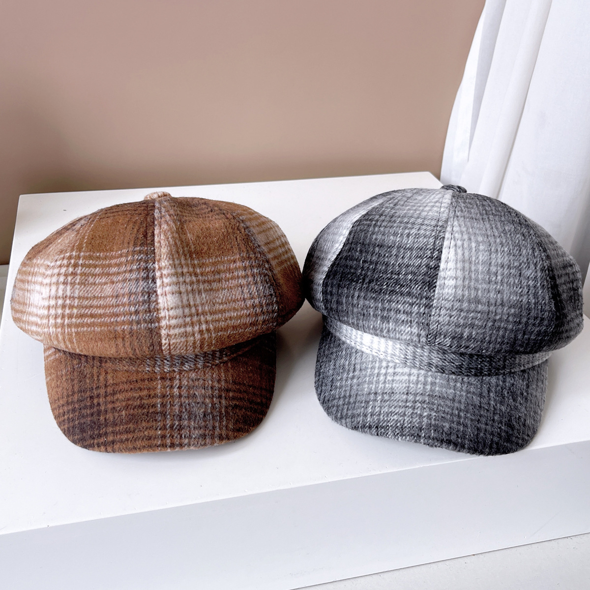 Femmes Style Simple Style Britannique Plaid Avant-toit Large Chapeau Béret display picture 2