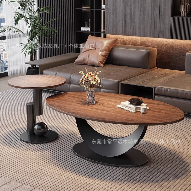 Italiano lujoso mesa de té de madera sólida de nuez sala de estar minimalista de diseño oval mesa de té medieval
