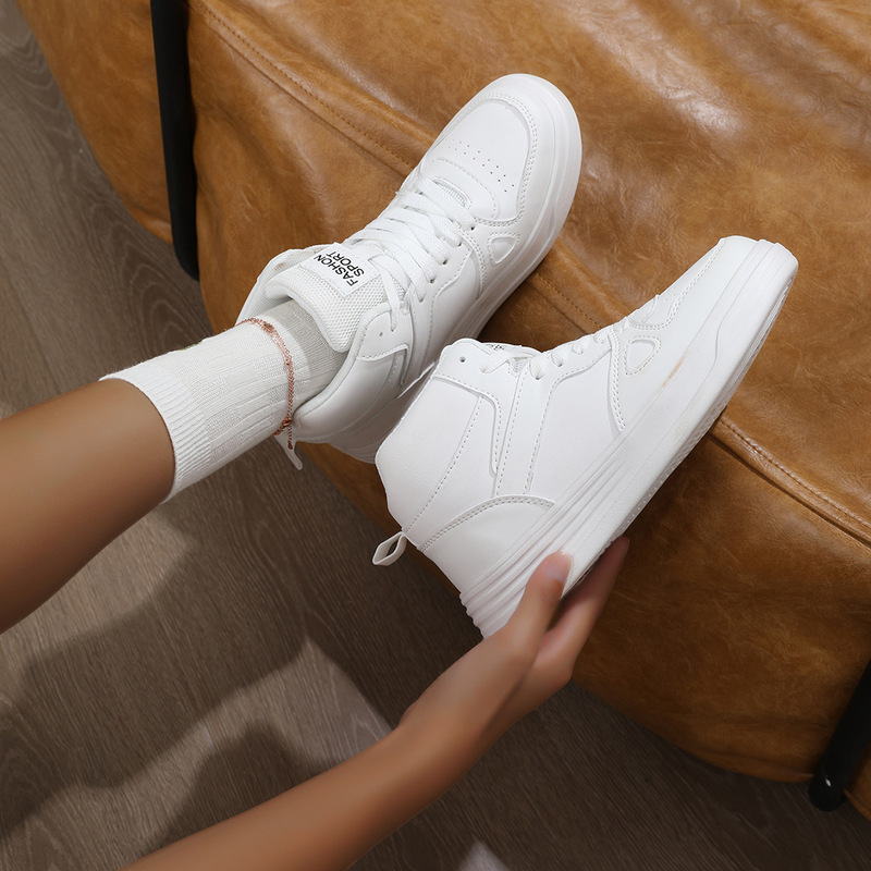 Women's Student High-Top Flat Sneakers, Lightweight, Comfortable, Casual Sports Shoes, White Shoes