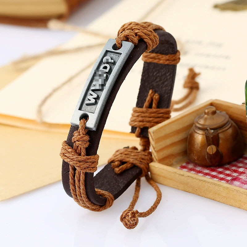 Ретро переплетенное кожаное браслет handmade с буквами, аксессуар для мужчин и женщин, простой и элегантный дизайн, 4 цвета, ( торговля)
