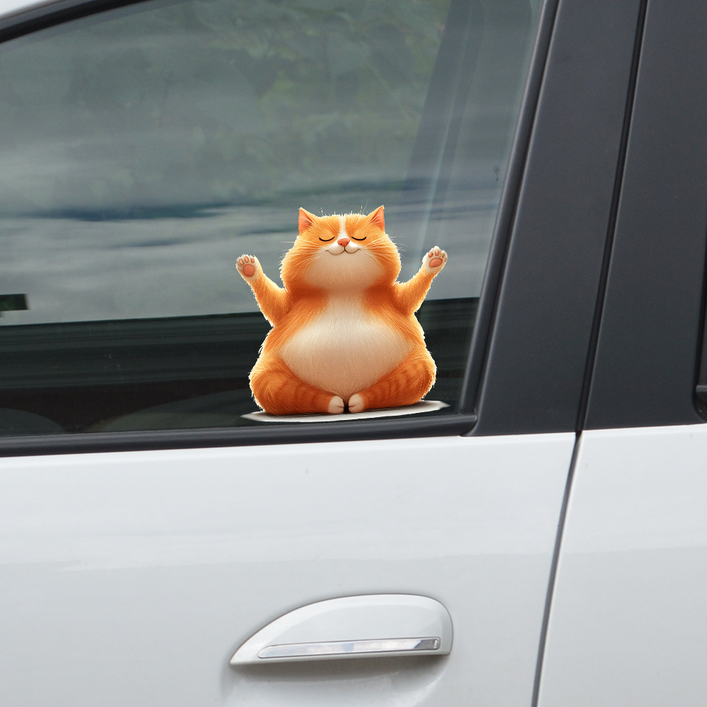 fun-f659卡通睡觉小肥猫玻璃贴车贴美化装饰贴纸批发uv自粘