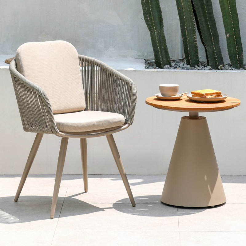 Balcón mesa de café pequeño apartamento sala de estar hogar Luz al aire libre lujo moderno Mesa Redonda de madera maciza mesa lateral de aleación de aluminio al aire libre